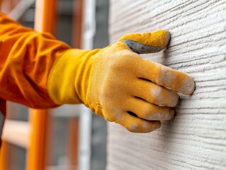 Aufkleber - Advanced Eco-Textures in Modern Architecture Close-Up of Worker Assembling Modular Panels with Innovative Tools - Fast, Sustainable Construction for Urban Development