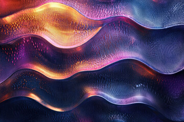 Aufkleber - Abstract wavy metallic surface with vibrant purple, orange, and blue hues, creating a dynamic and textured visual.
