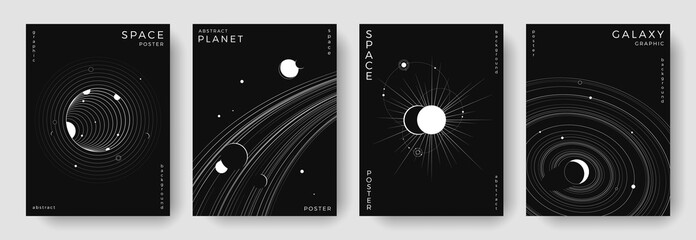 Wall Mural - set of abstract space astronomy backgrounds. line art galaxy, solar system, planet, black hole. scie