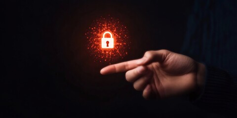 Leinwandbilder - Ambient Cybersecurity Vignette Futuristic Digital Padlock with Neon Glow on Touchscreen - Tech Visuals for Secure Business Interfaces and Innovative Online Protection