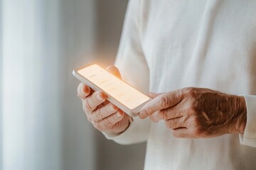 Fototapete - Minimalist Smart Living Korean Man in Late 30s Using Smartphone for Home Lighting Control - Modern Tech Aesthetic and IoT Automation for Stylish Residences