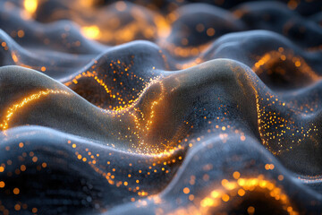 Aufkleber - Abstract digital wave with glowing particles, representing data flow or network.