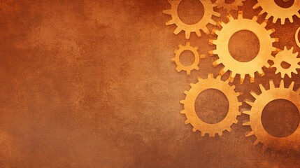 Abstract background featuring golden gear on a textured brown surface, ideal for industrial themes