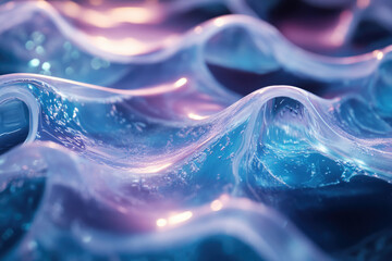 Fototapete - Abstract image of flowing, translucent liquid with vibrant blue and purple hues, resembling an ethereal wave.