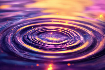 Aufkleber - Vibrant purple and orange concentric ripples on water surface with sparkling lights.