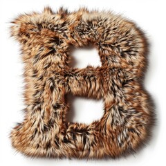 capital letter b made of brown fur is isolated on white background