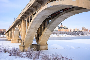 Wall Mural - A bridge with a city in the background