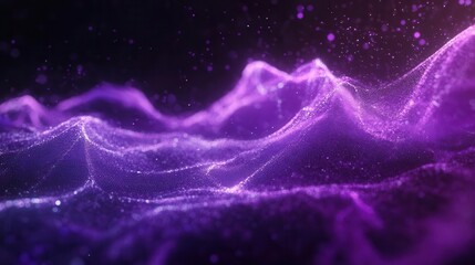 Wall Mural - abstract digital waves in deep purple and ultraviolet, flowing through dark space with particle effects