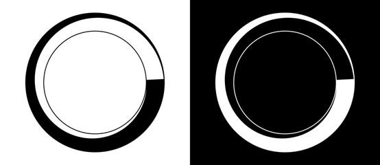 Leinwandbilder - Rotating art lines in circle shape as symbol, logo or icon. Black shape on a white background and the same white shape on the black side.