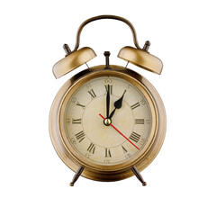 Wall Mural - alarm clock, vintage clock with time 01 hours 00 minutes, a.m. 01:00, p.m. 01:00, on isolated white background close-up