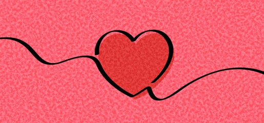 Wall Mural - a bold red heart with a black outline connected by a flowing line on a vibrant pink textured backgro