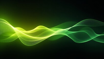 Abstract green and yellow particles flowing on black background