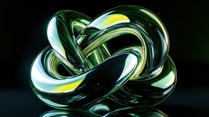 Abstract green glass knot on black background.