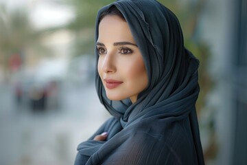 Wall Mural - Emirati woman in traditional attire looking away from camera.