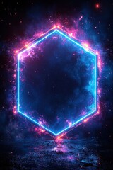 Wall Mural - futuristic hexagonal portal with glowing led lights in blue and orange