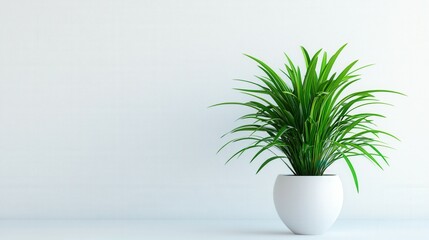 Wall Mural - Lush green plant in a modern white pot on a light background