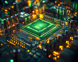 Wall Mural - futuristic circuit board with neon green lights, complex ai circuitry, advanced technology concept, 