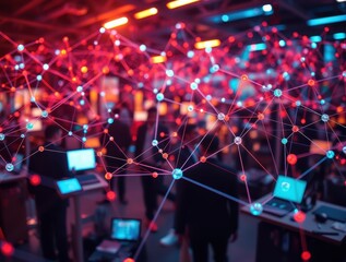 Wall Mural - exploring blockchain technology at a modern technology conference showcasing innovative networking s