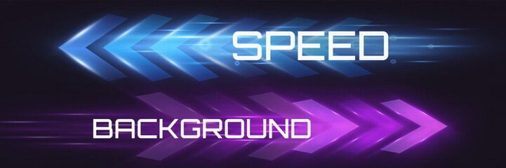 Poster - Arrow light speed motion background with futuristic glowing arrows and light streaks.
