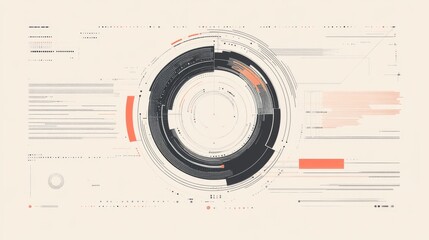 Wall Mural - abstract circular tech interface with data visualization elements.