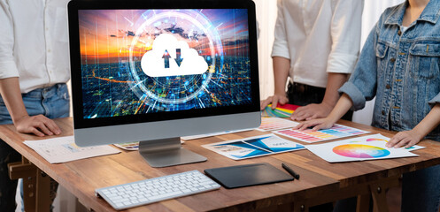 Fototapete - Cloud computing software for brisk remote work and personal data storage