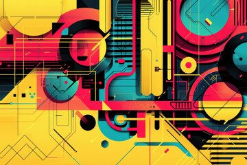 Wall Mural - close up horizontal colorful glowing abstract shapes and layers background