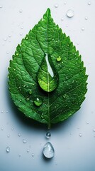 Wall Mural - Water droplet on leaf, pure nature background