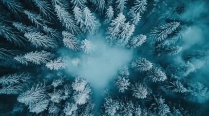 Poster - Aerial View of a Snow Covered Forest in Winter