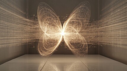 Glowing Butterfly Data Stream in Dark Room