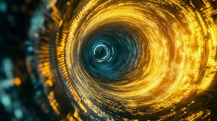 Poster - Futuristic Golden and Blue Digital Tunnel with Hypnotic Light Patterns : Generative AI