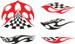 © Vallentin Vassileff - Vector Racing Flame Designs with Checkered Flags for Vehicle Vinyl Decals. Ready-to-cut graphics, great for sport cars, ATVs, trucks, motors and bikes.