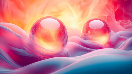 Wall Mural - colorful, abstract image of many small, colorful spheres floating in the air. the image has a dreamy