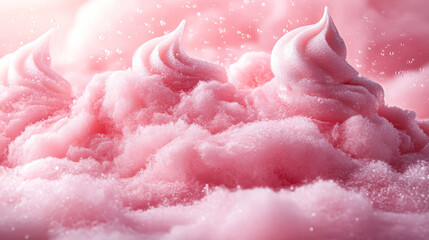 Wall Mural - Close up of a pink frosted dessert with a lot of sprinkles. The frosting is very thick and the sprinkles are scattered all over the dessert. The dessert looks very delicious and inviting
