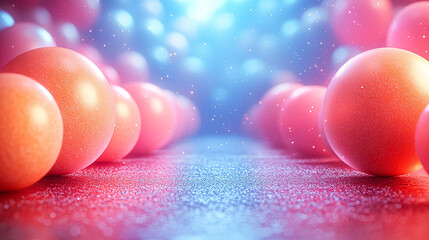 Wall Mural - collection of red and blue spheres are arranged in a row, with a blue background. the spheres are sc