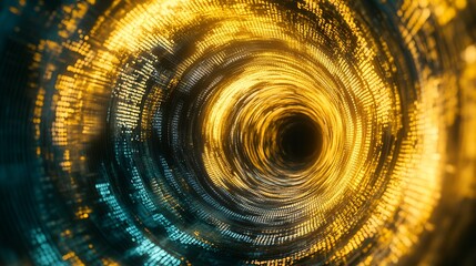 Poster - Hypnotic Cybernetic Tunnel with Digital Blue and Gold Light Accents : Generative AI