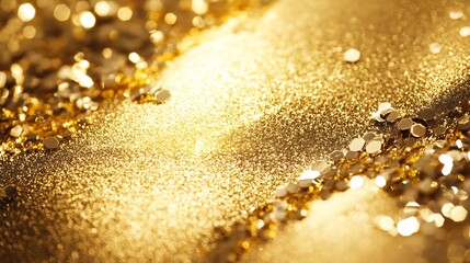 Fototapete - Shimmering Gold Glitters Bokeh Background with Sparkling Hexagonal Reflections : Generative AI