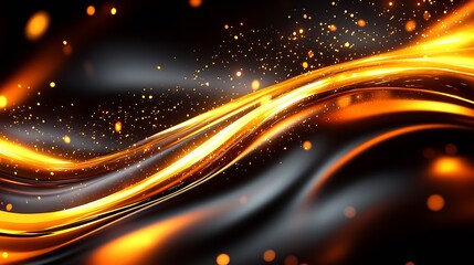 Poster - Vibrant Orange and Black Wavy Pattern with Sparkling Effects : Generative AI