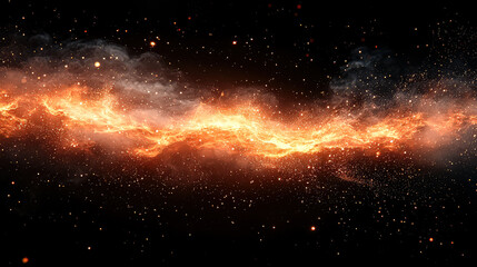 Wall Mural - long, glowing orange line stretches across the sky, with a multitude of stars and dust particles sca