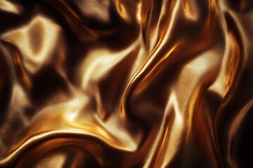 Poster - Golden satin fabric texture with intricate folds and reflective sheen : Generative AI