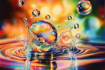 Fototapete - Colorful Water Splash Dynamic Abstract Liquid Art : Generative AI
