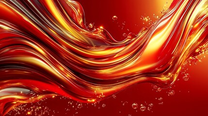 Aufkleber - Vibrant Red Liquid Metallic Abstract Background with Dynamic Waves and Sparkling Details : Generative AI
