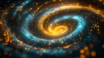 Aufkleber - Swirling Cosmic Spiral with Vibrant Blue and Orange Light Particles in Space : Generative AI