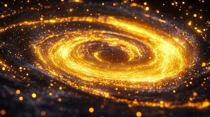 Poster - Vibrant Bright Yellow Cosmic Swirl with Glowing Stardust in a Spiral Formation : Generative AI