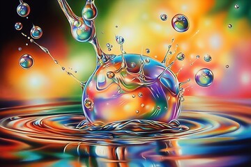 Aufkleber - Abstract Burst of Water Bubbles in a Colorful Spectrum : Generative AI