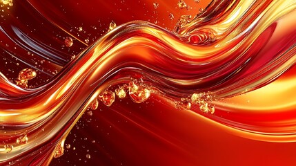 Fototapete - Dynamic Red and Gold Liquid Swirl Abstract with Dazzling Fluid Movements and Shimmering Highlights : Generative AI