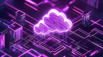 Poster - Dynamic and Futuristic Cloud Computing Visualization in a Neon Digital Environment : Generative AI