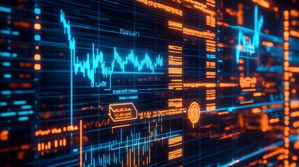 Leinwandbilder - Futuristic Financial Data Visualizations with Digital Graphs and Charts : Generative AI