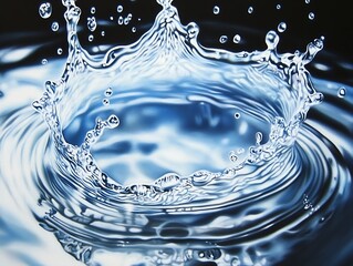Poster - Crystal Clear Water Splash Creating Hypnotic Ripples in Serene Stillness : Generative AI