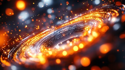 Leinwandbilder - Abstract Glowing Rings of Light in Space with Orange and White Sparks : Generative AI