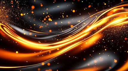 Poster - Elegant Black and Orange Wavy Texture with Glittering Highlights : Generative AI